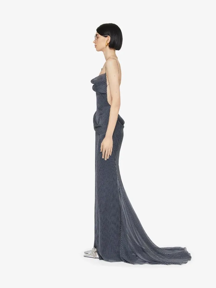 Women Dresses Givenchy Draped Polka Dots Dress In Silk Chiffon Navywhite