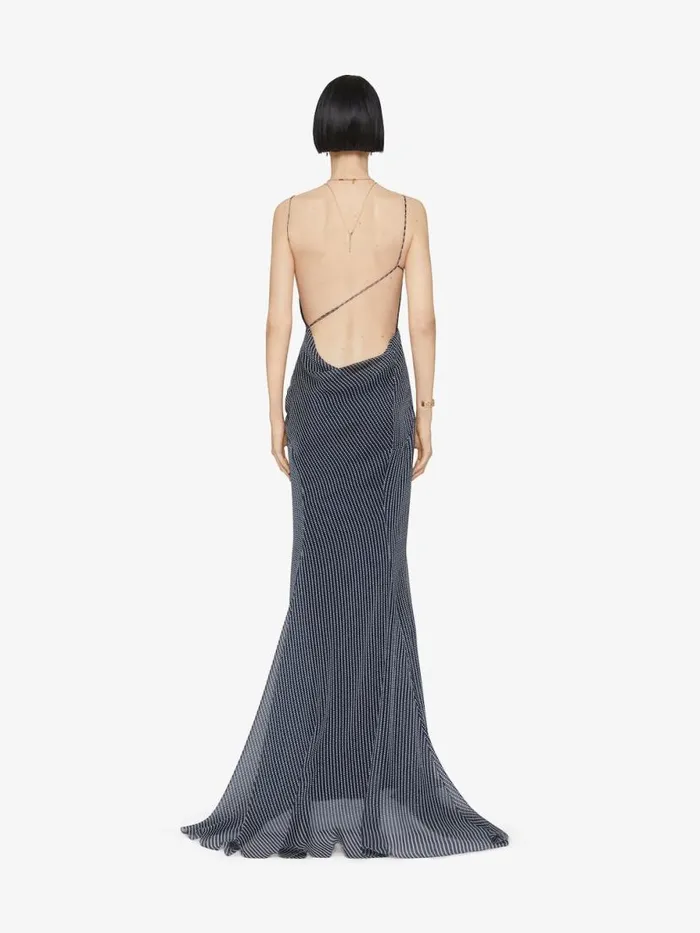 Women Dresses Givenchy Draped Polka Dots Dress In Silk Chiffon Navywhite