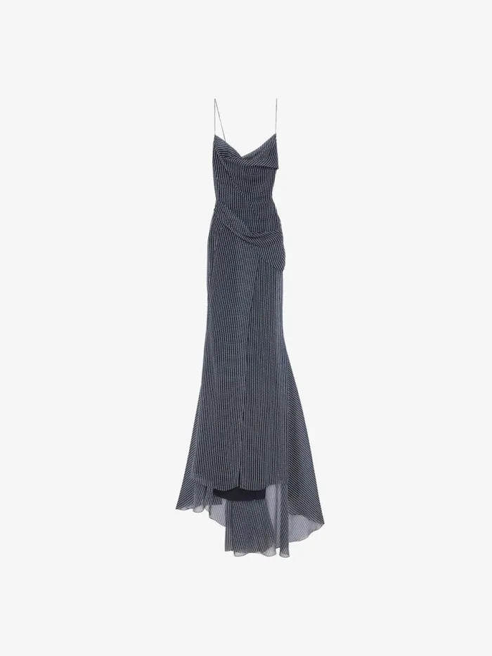Women Dresses Givenchy Draped Polka Dots Dress In Silk Chiffon Navywhite