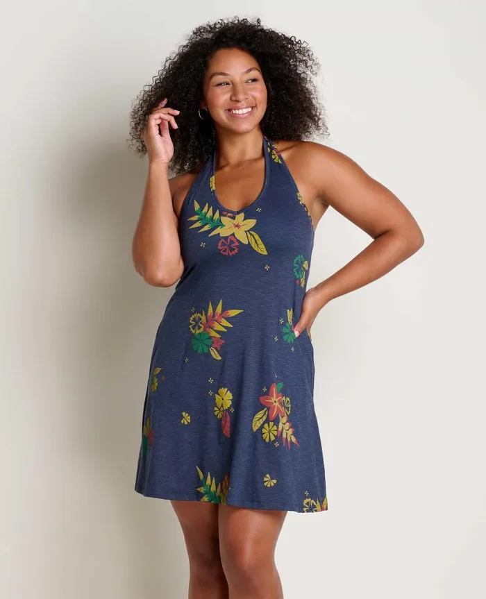 Women Dresses Toad and Co Plumeria Halter Dress True Navy Lg Floral Print