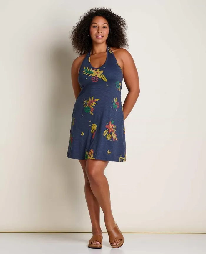 Women Dresses Toad and Co Plumeria Halter Dress True Navy Lg Floral Print