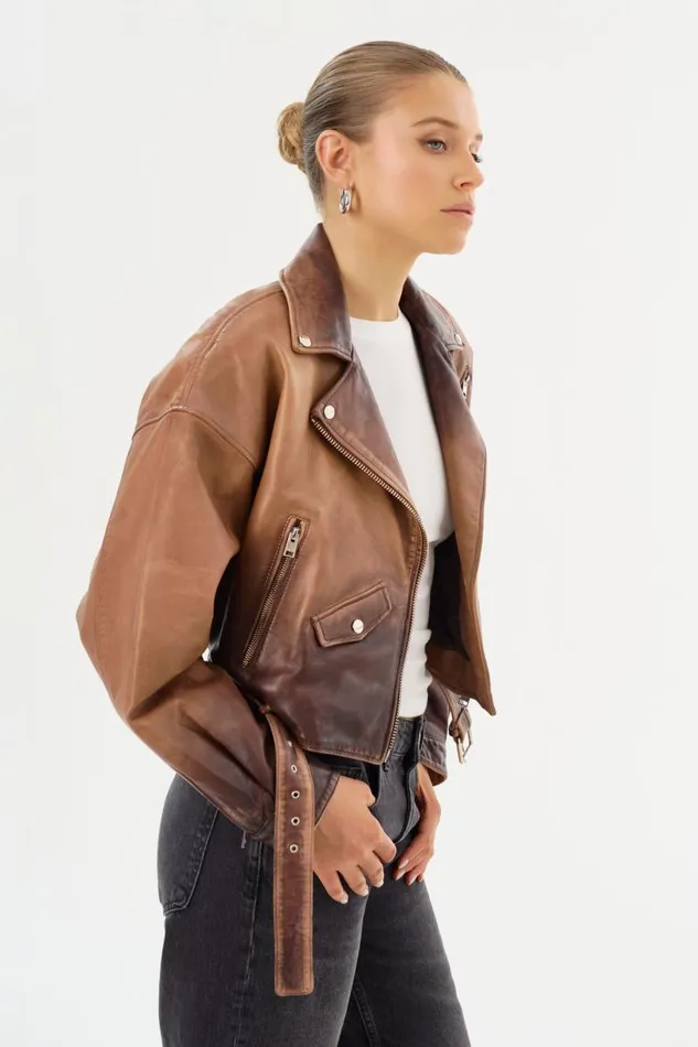 Women DYLAN 80039s Leather Biker Jacket Almond Shadow LAMARQUE Leather Jackets Women DYLAN 80039s Leather Biker Jacket Almond Shadow LAMARQUE Leather Jackets