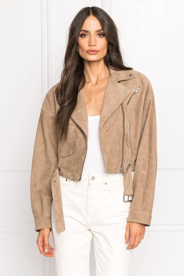 Women DYLAN 80039s Suede Biker Jacket Latte LAMARQUE Biker Jackets Women DYLAN 80039s Suede Biker Jacket Latte LAMARQUE Biker Jackets