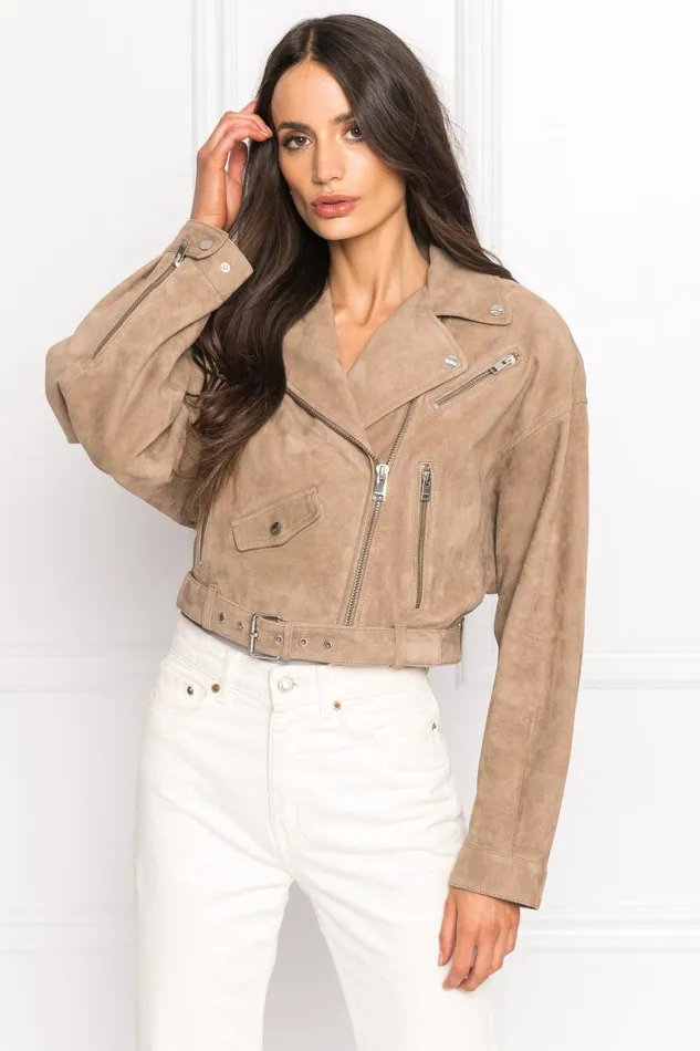 Women DYLAN 80039s Suede Biker Jacket Latte LAMARQUE Biker Jackets Women DYLAN 80039s Suede Biker Jacket Latte LAMARQUE Biker Jackets