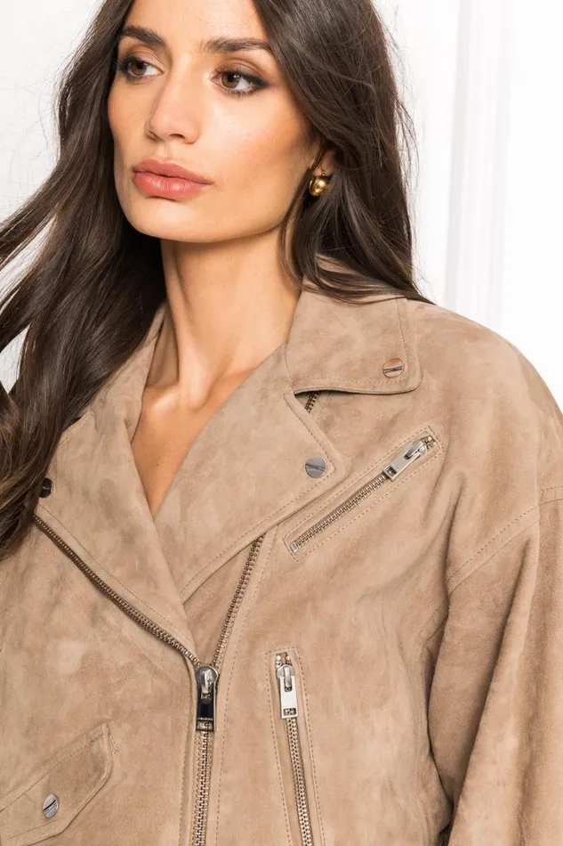 Women DYLAN 80039s Suede Biker Jacket Latte LAMARQUE Biker Jackets Women DYLAN 80039s Suede Biker Jacket Latte LAMARQUE Biker Jackets