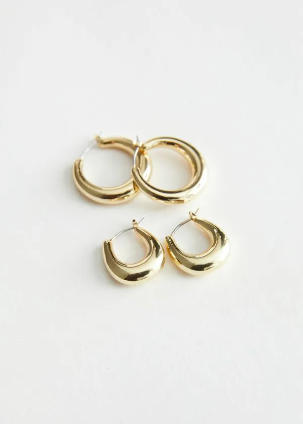 Women Earrings and Other Stories Chunky Hoop Earrings Set Gold