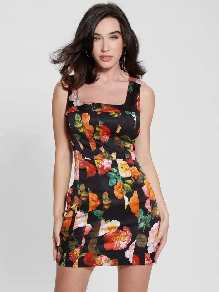 Women Eco Alivia Dress Peony Charm Print Black Dresses and Jumpsuits GUESS