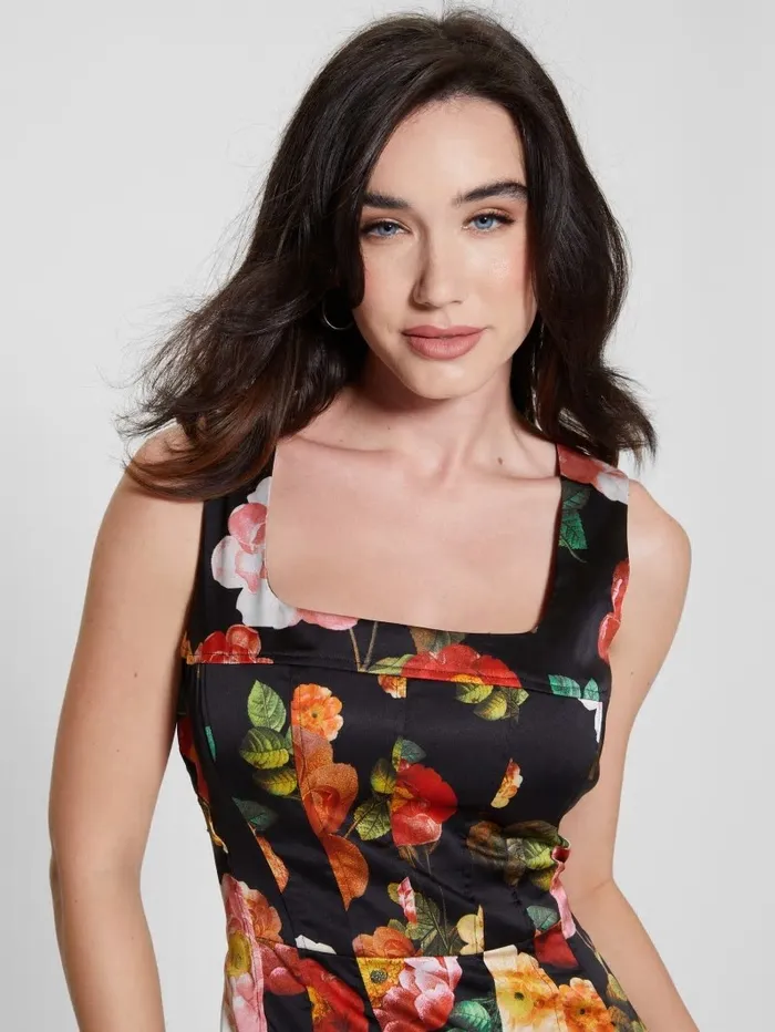 Women Eco Alivia Dress Peony Charm Print Black Dresses and Jumpsuits GUESS Women Eco Alivia Dress Peony Charm Print Black Dresses and Jumpsuits GUESS
