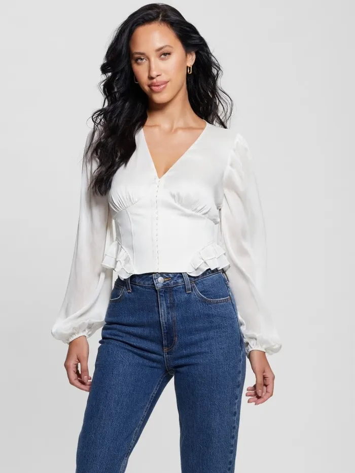 Women Eco Hamiri Corset Top Dove White Tops GUESS