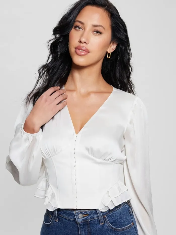 Women Eco Hamiri Corset Top Dove White Tops GUESS
