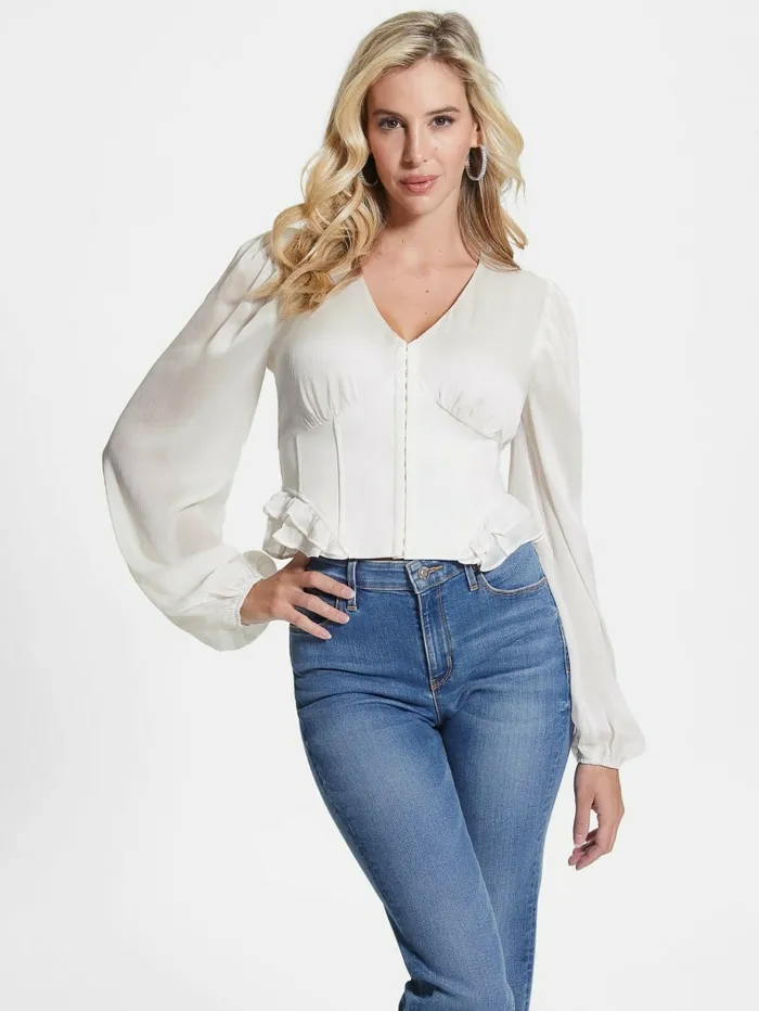 Women Eco Hamiri Corset Top Dove White Tops GUESS
