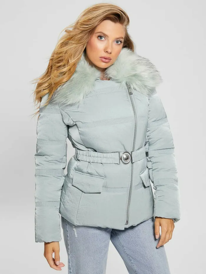 Women Eco Marisol Belted Puffer Jacket Full Grey Multi Jackets and Coats GUESS Women Eco Marisol Belted Puffer Jacket Full Grey Multi Jackets and Coats GUESS