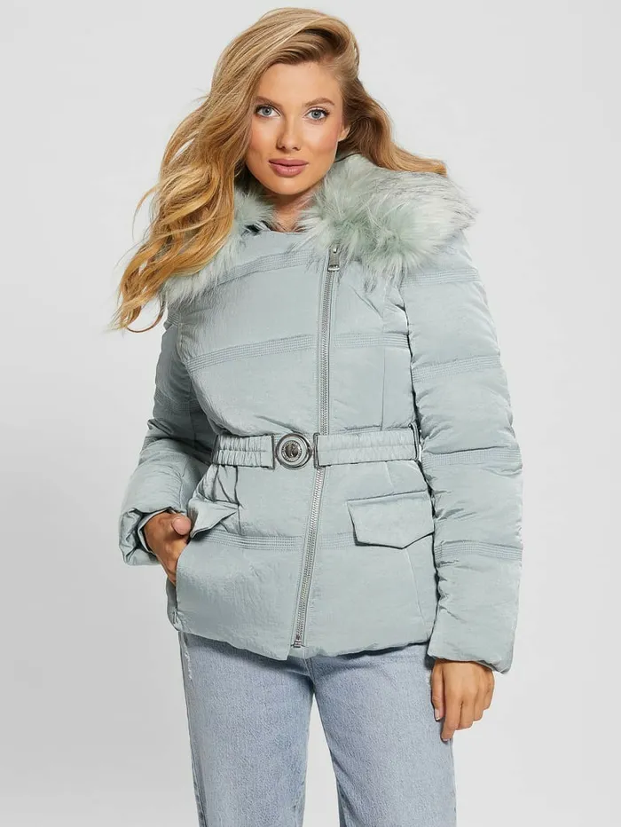 Women Eco Marisol Belted Puffer Jacket Full Grey Multi Jackets and Coats GUESS Women Eco Marisol Belted Puffer Jacket Full Grey Multi Jackets and Coats GUESS