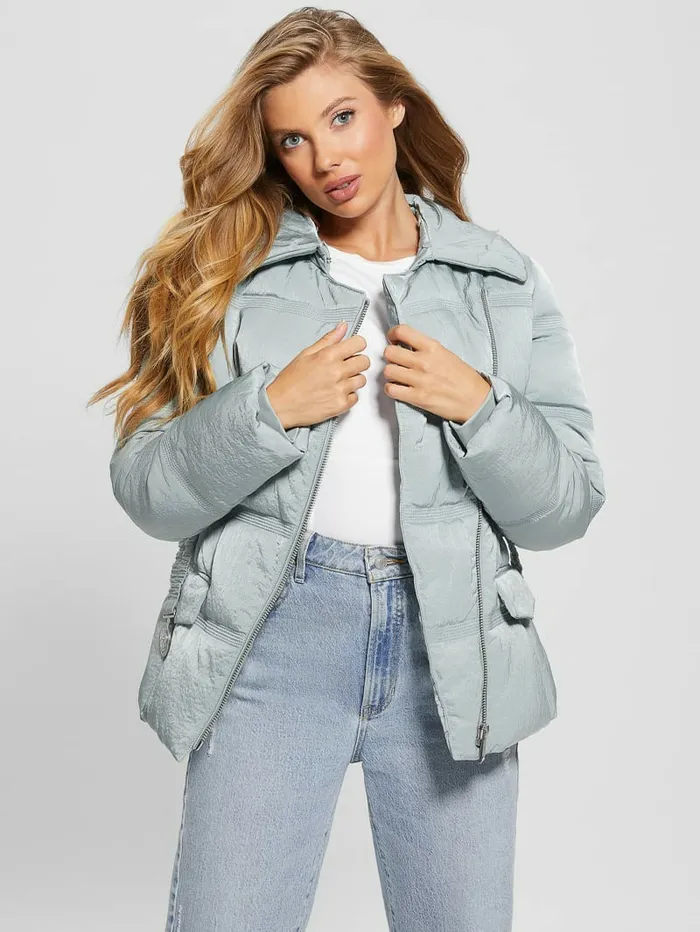 Women Eco Marisol Belted Puffer Jacket Full Grey Multi Jackets and Coats GUESS Women Eco Marisol Belted Puffer Jacket Full Grey Multi Jackets and Coats GUESS