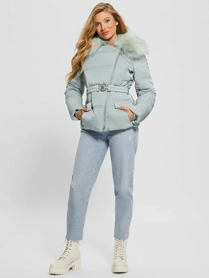 Women Eco Marisol Belted Puffer Jacket Full Grey Multi Jackets and Coats GUESS Women Eco Marisol Belted Puffer Jacket Full Grey Multi Jackets and Coats GUESS
