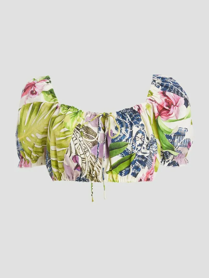 Women Eco Mayara Linen Cropped Top Island Fancy Tops GUESS