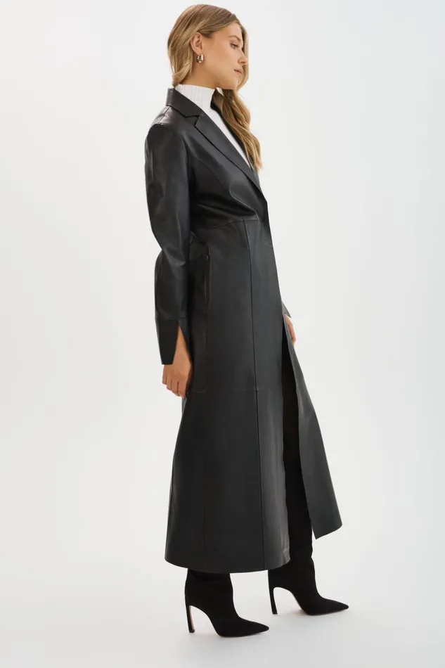 Women EVANNA Leather Maxi Coat Black LAMARQUE Leather Jackets