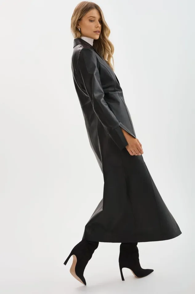 Women EVANNA Leather Maxi Coat Black LAMARQUE Leather Jackets