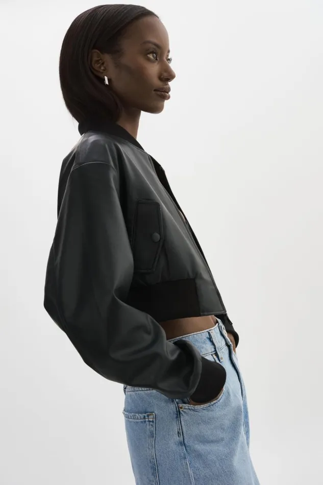 Women EVELIN Faux Leather Cropped Bomber Black LAMARQUE Leather Jackets Women EVELIN Faux Leather Cropped Bomber Black LAMARQUE Leather Jackets