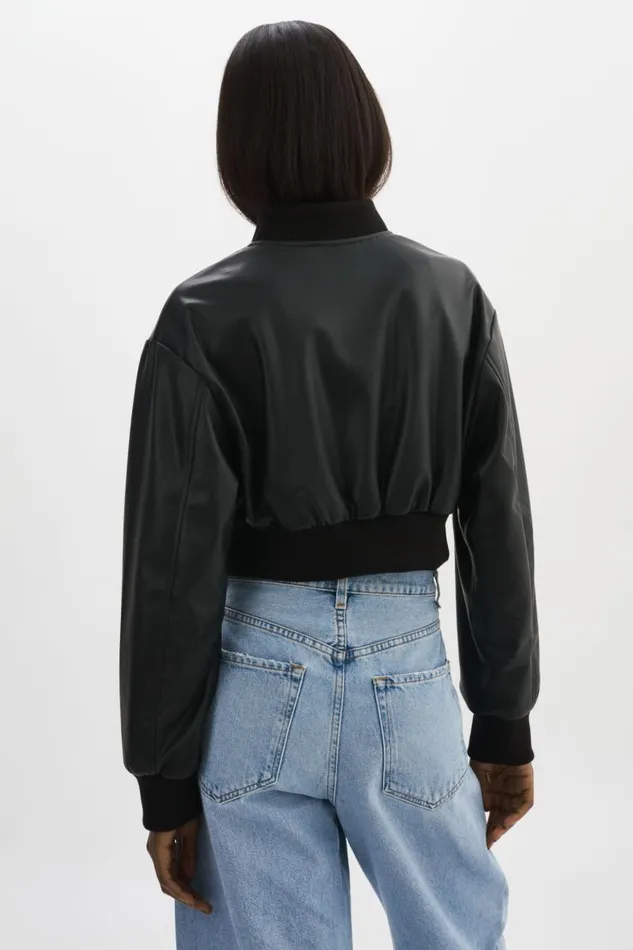Women EVELIN Faux Leather Cropped Bomber Black LAMARQUE Leather Jackets Women EVELIN Faux Leather Cropped Bomber Black LAMARQUE Leather Jackets