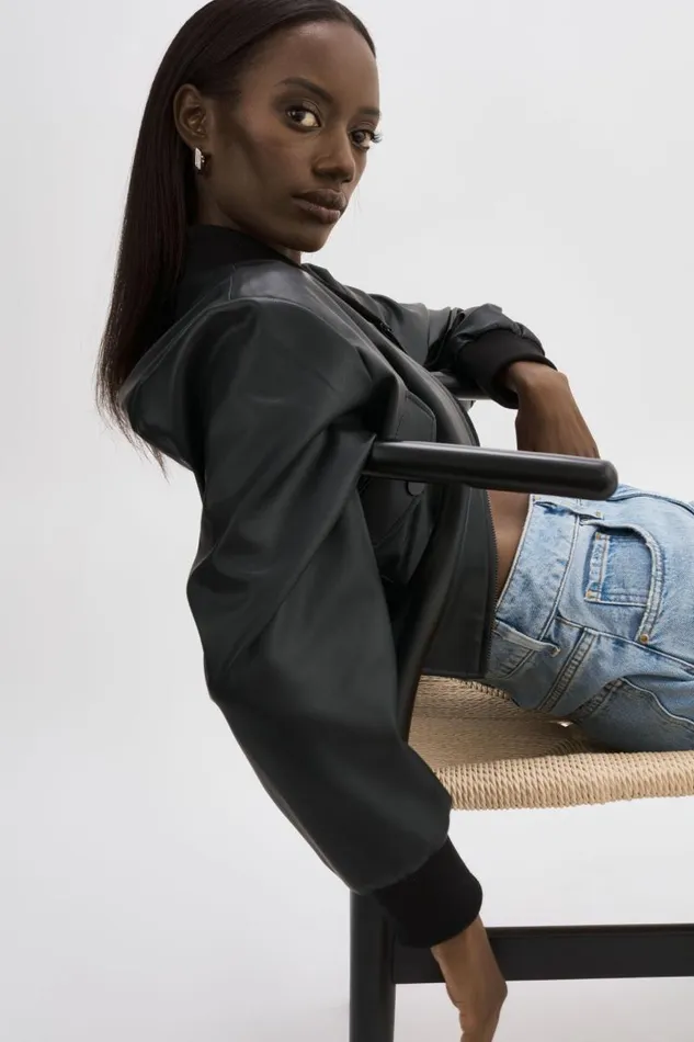 Women EVELIN Faux Leather Cropped Bomber Black LAMARQUE Leather Jackets Women EVELIN Faux Leather Cropped Bomber Black LAMARQUE Leather Jackets