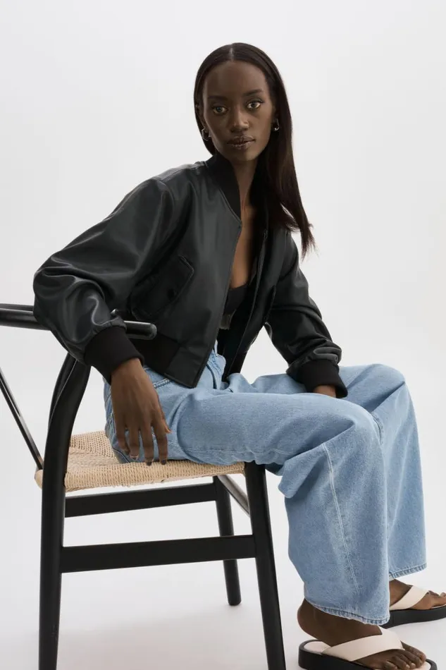 Women EVELIN Faux Leather Cropped Bomber Black LAMARQUE Leather Jackets Women EVELIN Faux Leather Cropped Bomber Black LAMARQUE Leather Jackets