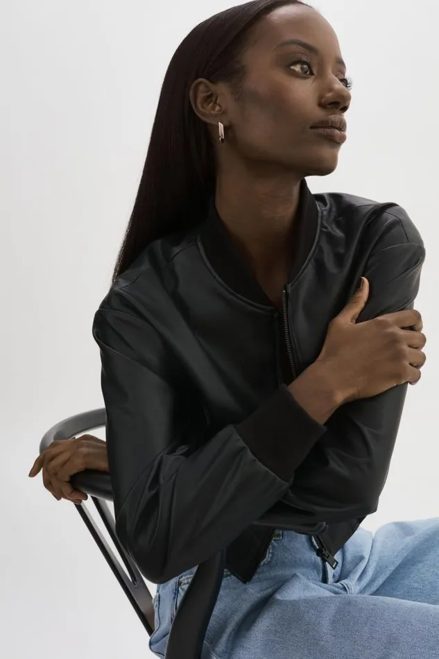 Women EVELIN Faux Leather Cropped Bomber Black LAMARQUE Leather Jackets Women EVELIN Faux Leather Cropped Bomber Black LAMARQUE Leather Jackets