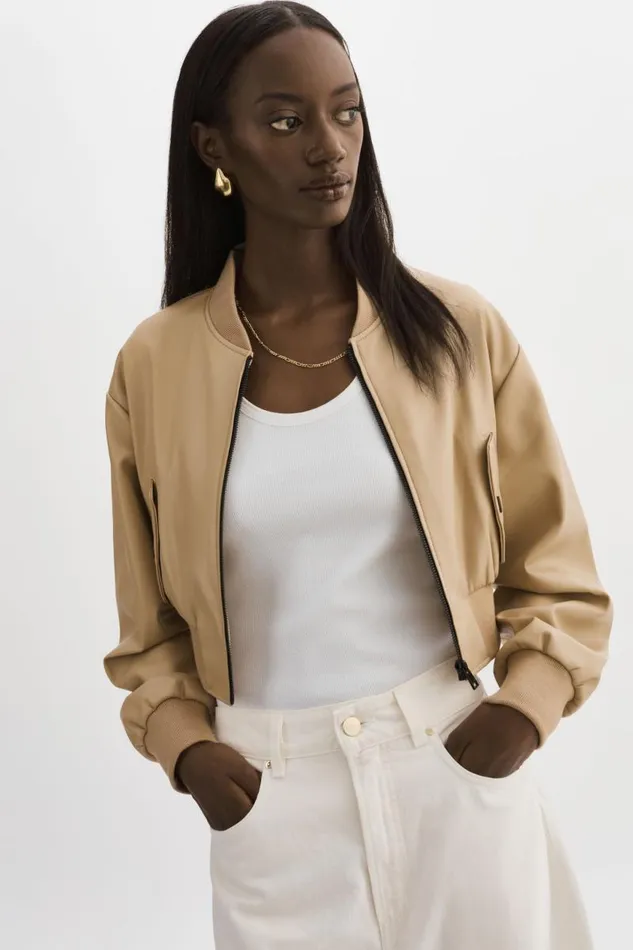 Women EVELIN Faux Leather Cropped Bomber Wheat LAMARQUE Bombers Women EVELIN Faux Leather Cropped Bomber Wheat LAMARQUE Bombers