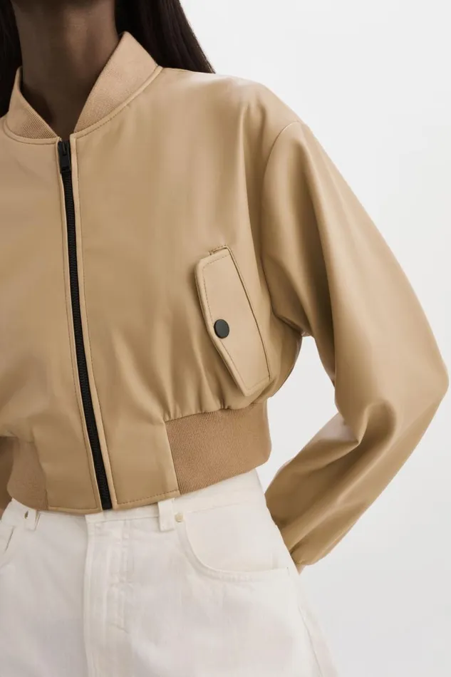 Women EVELIN Faux Leather Cropped Bomber Wheat LAMARQUE Bombers Women EVELIN Faux Leather Cropped Bomber Wheat LAMARQUE Bombers