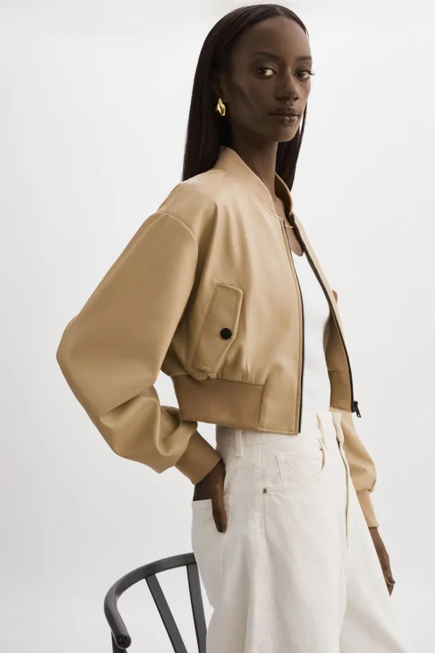 Women EVELIN Faux Leather Cropped Bomber Wheat LAMARQUE Bombers Women EVELIN Faux Leather Cropped Bomber Wheat LAMARQUE Bombers