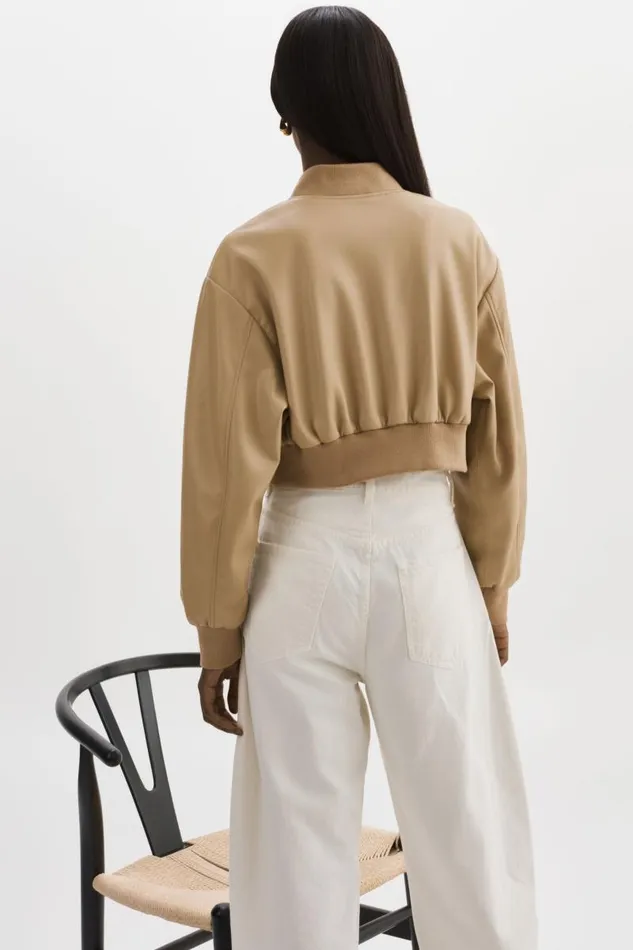 Women EVELIN Faux Leather Cropped Bomber Wheat LAMARQUE Bombers Women EVELIN Faux Leather Cropped Bomber Wheat LAMARQUE Bombers