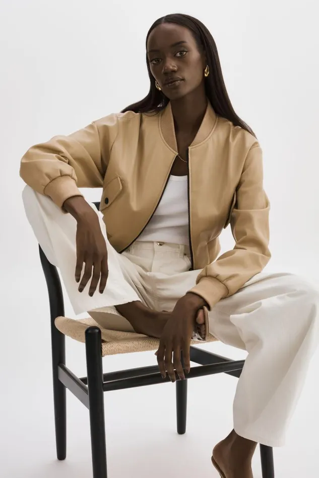 Women EVELIN Faux Leather Cropped Bomber Wheat LAMARQUE Bombers Women EVELIN Faux Leather Cropped Bomber Wheat LAMARQUE Bombers