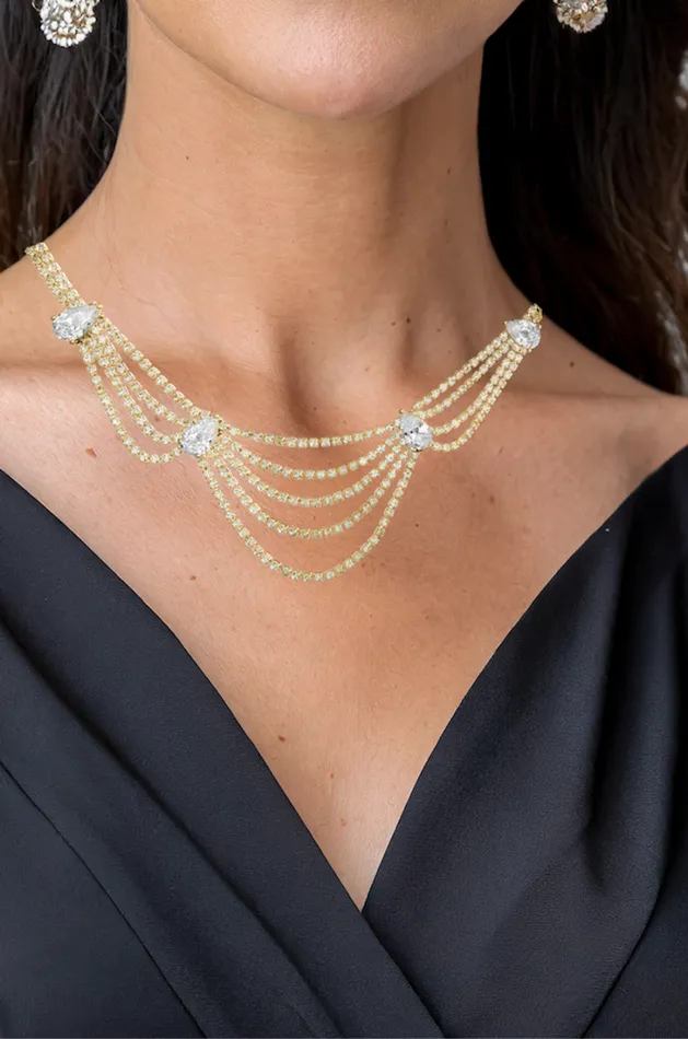 Women Fashion Jewelry Badgley Mischka Cz Teardrop Crystal Bib Necklace