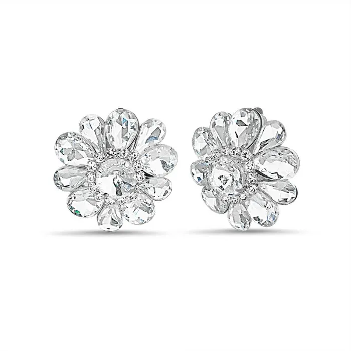 Women Fashion Jewelry Badgley Mischka Flower Crystal Cluster Stud Earrings