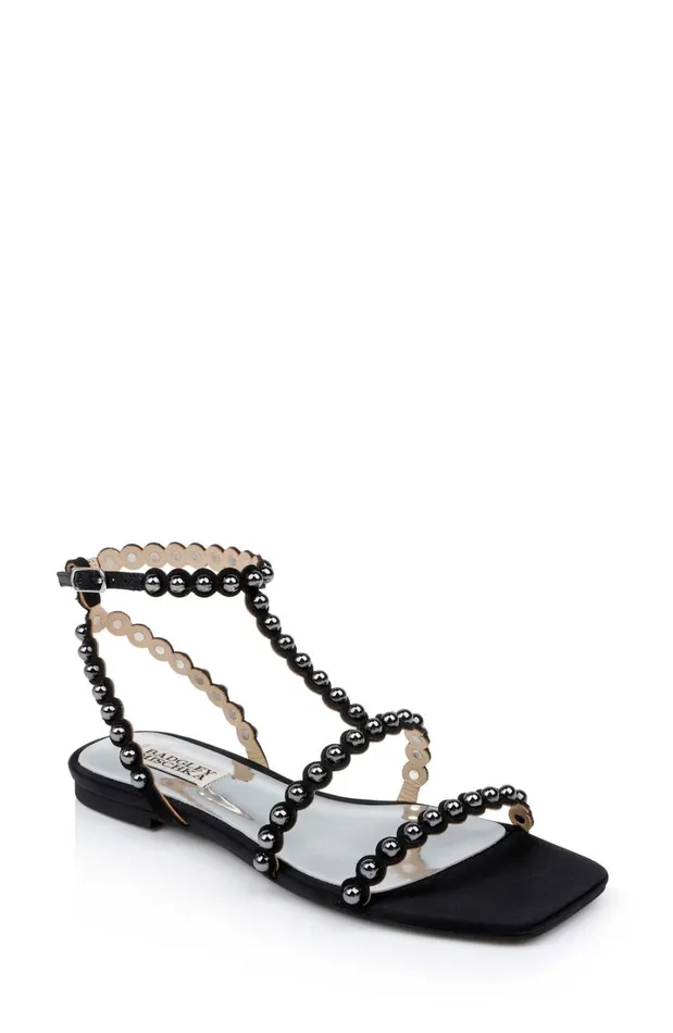 Women Flats Badgley Mischka Cami Pearled Gladiator Flat Sandal Black