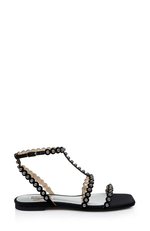 Women Flats Badgley Mischka Cami Pearled Gladiator Flat Sandal Black