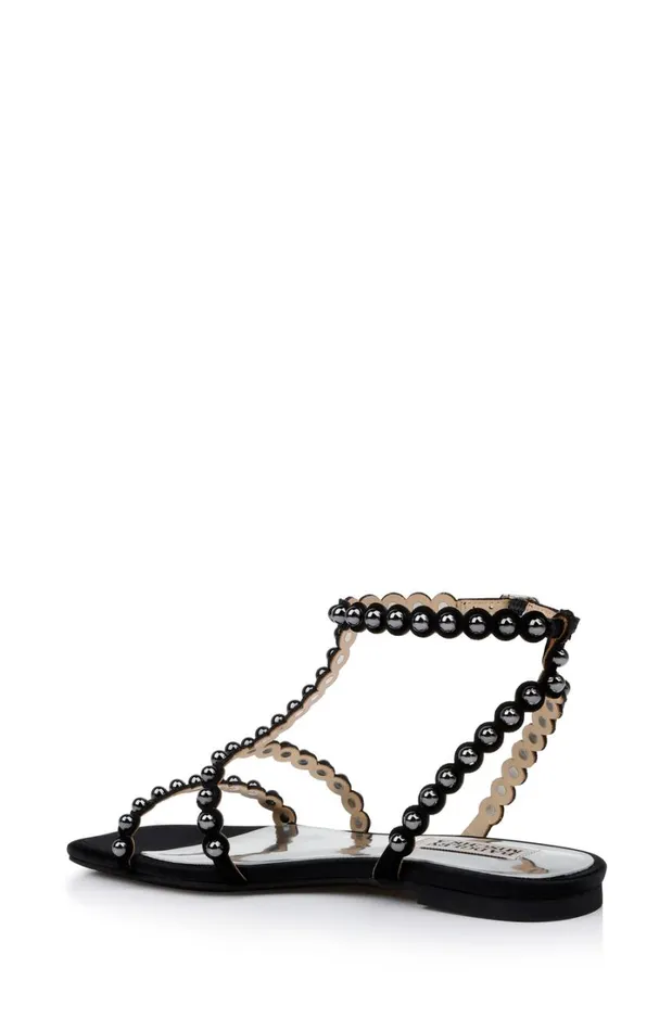 Women Flats Badgley Mischka Cami Pearled Gladiator Flat Sandal Black