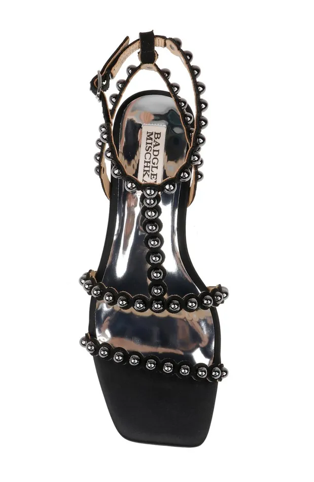 Women Flats Badgley Mischka Cami Pearled Gladiator Flat Sandal Black