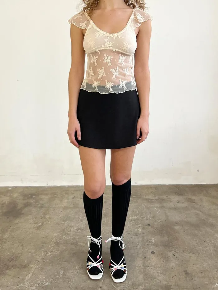 Women Floral Lace Flutter Sleeve Top Cream Lisa Says Gah Tops