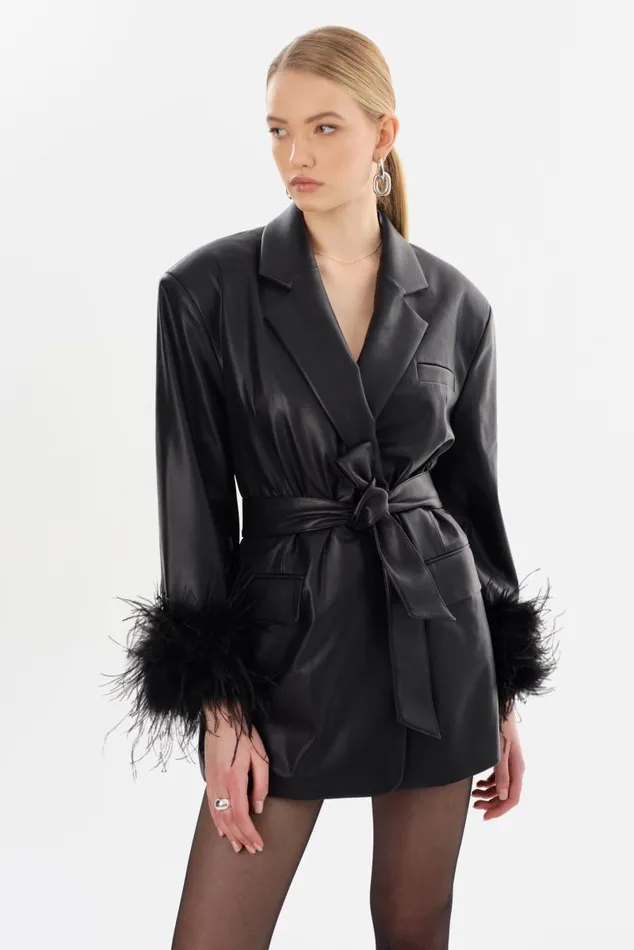 Women GALIA Feather Trim Blazer Black LAMARQUE Blazers