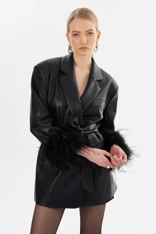 Women GALIA Feather Trim Blazer Black LAMARQUE Blazers