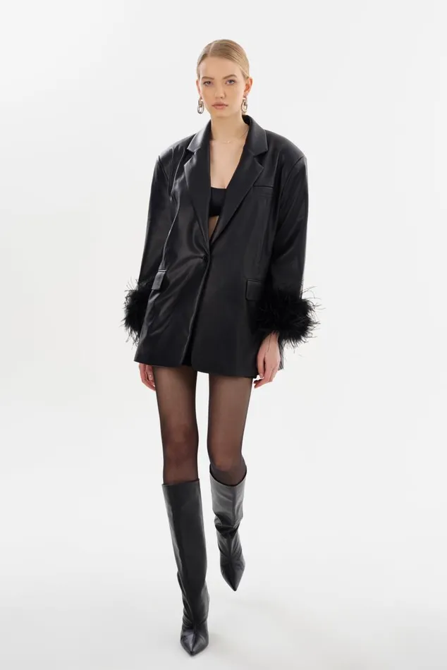 Women GALIA Feather Trim Blazer Black LAMARQUE Blazers