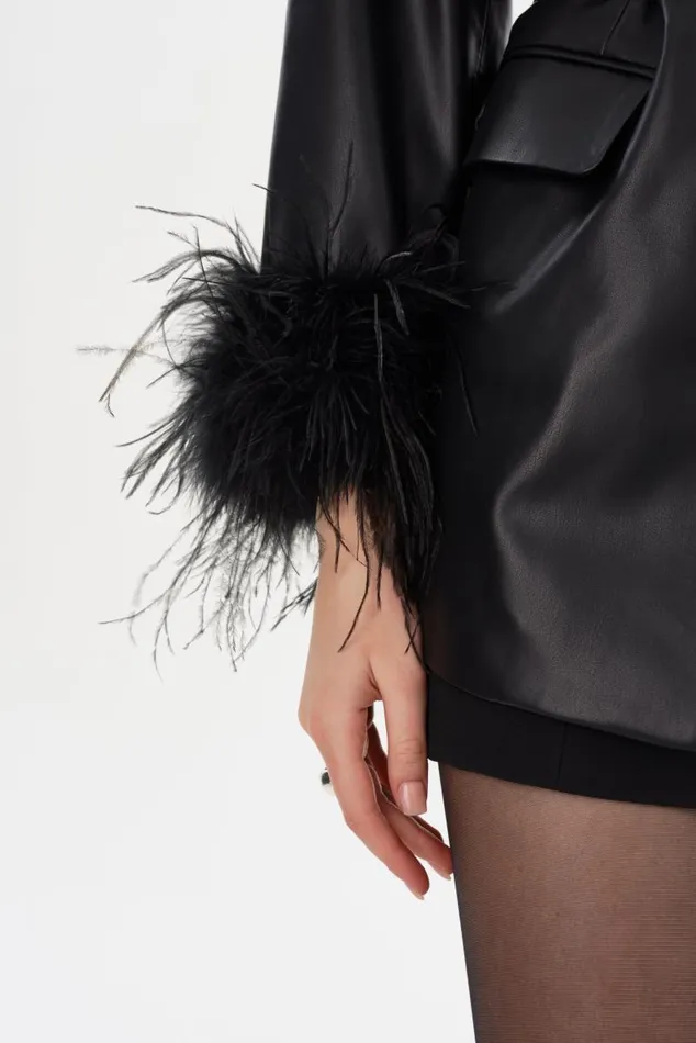 Women GALIA Feather Trim Blazer Black LAMARQUE Blazers