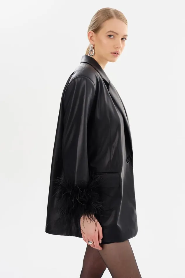 Women GALIA Feather Trim Blazer Black LAMARQUE Blazers