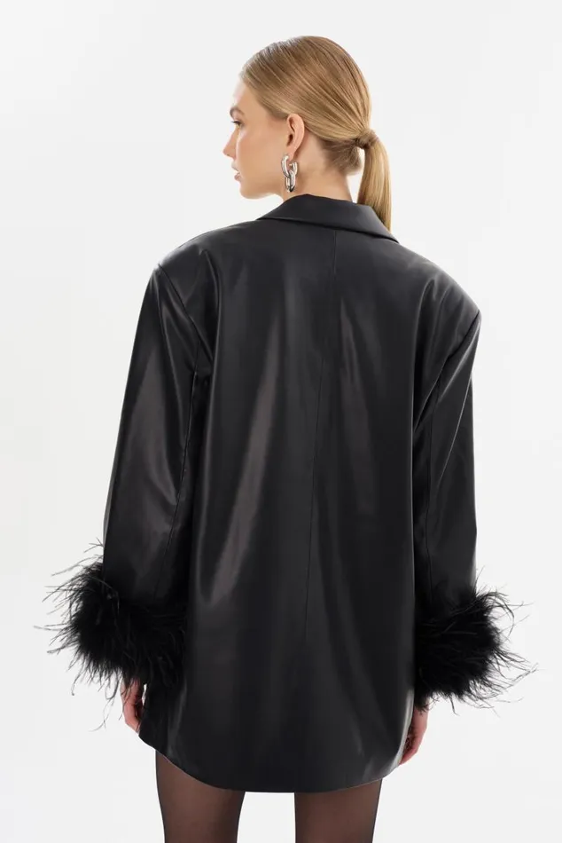 Women GALIA Feather Trim Blazer Black LAMARQUE Blazers