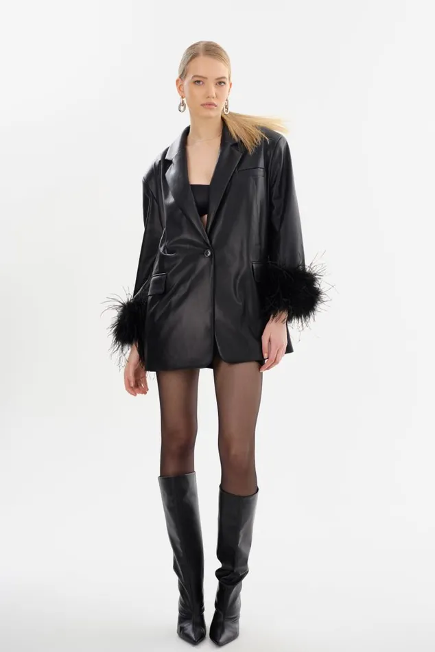 Women GALIA Feather Trim Blazer Black LAMARQUE Blazers