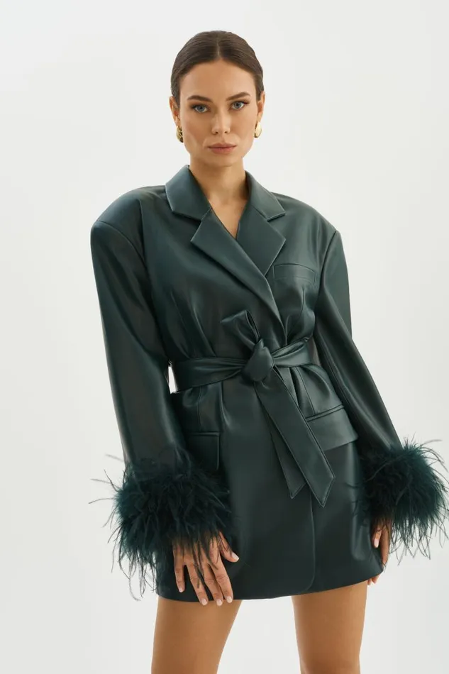Women GALIA Feather Trim Blazer Dark Jade LAMARQUE Blazers Women GALIA Feather Trim Blazer Dark Jade LAMARQUE Blazers