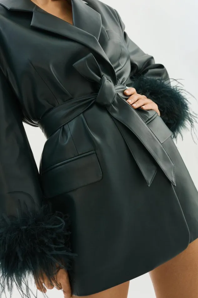 Women GALIA Feather Trim Blazer Dark Jade LAMARQUE Blazers Women GALIA Feather Trim Blazer Dark Jade LAMARQUE Blazers