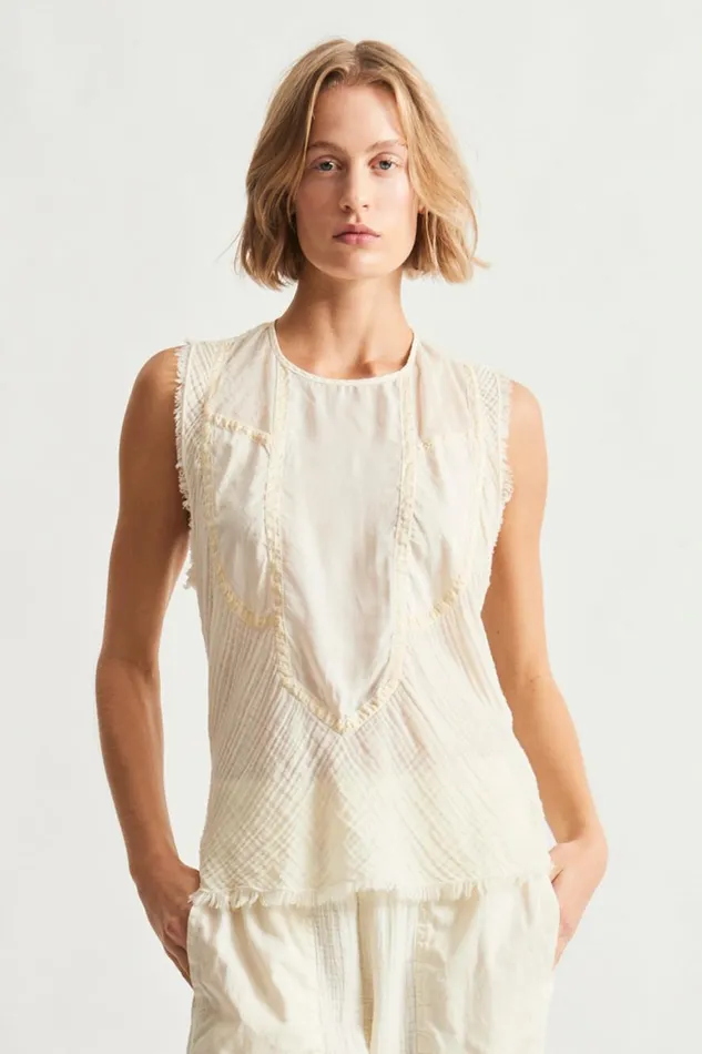 Women Gauze and Cotton Sateen Dirty White Kampala Top Raquel Allegra Tops