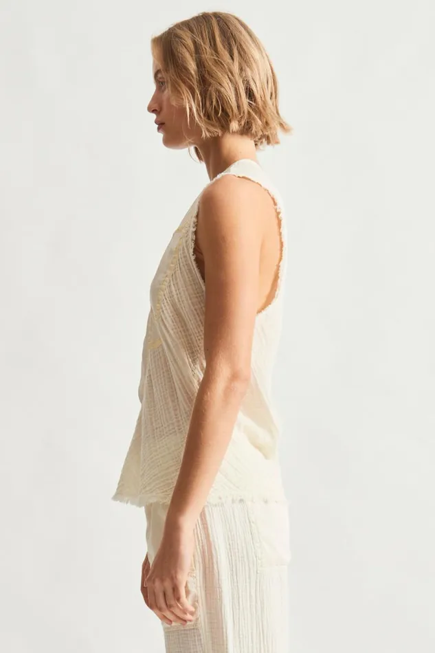 Women Gauze and Cotton Sateen Dirty White Kampala Top Raquel Allegra Tops